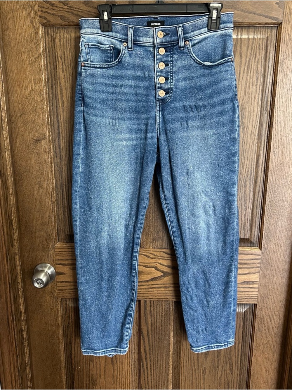 Express Women's High-Rise Button-Fly Cropped Jeans in Medium Blue Wash